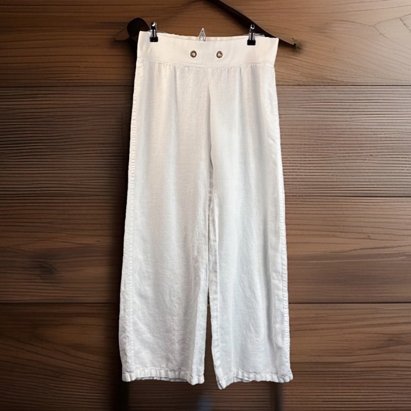 Lilly Pulitzer 100% Linen Pants White M Wide Leg Pull-on Elastic Waist Beachy - Picture 1 of 16